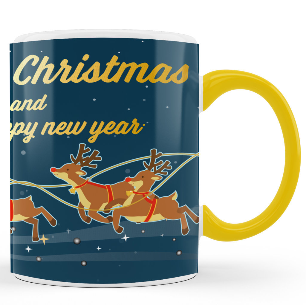 Printed Ceramic Coffee Mug | Merry Christmas & Happy New Year Graphics |Merry Christmas Day Mug | 325 Ml 